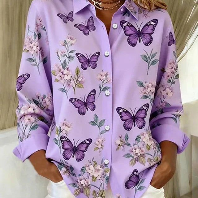 Dahlia | Whimsical Butterfly Print Button Blouse