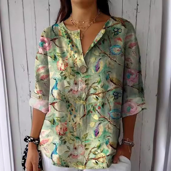Luna | Vibrant Floral V-Neck Blouse