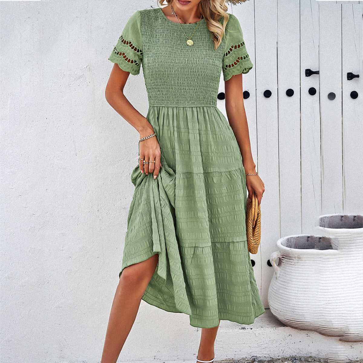 Leah | Smocked Tummy-Flattering Midi Dress